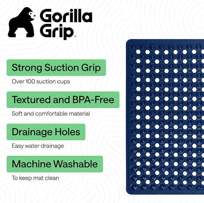 GORILLA GRIP Patented Square Shower Stall Mat, Small Bathtub Floor Mats for Stand Up Showers, Suction Cups and Drainage Holes, Machine Wash, Soft on Feet, Bathroom Accessories 21x21 Inch, Navy Blue - Bloomnest