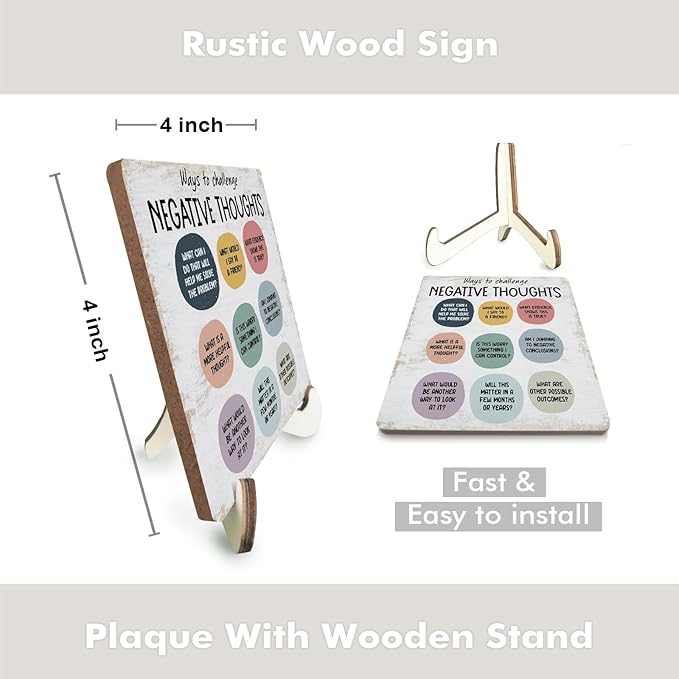 Inspirational Mental Health Office Decor Rustic Desk Decor Therapy Office School Counselor CBT Therapist Counseling Wood Sign Psychology Decoration for Home Office Table Shelf Plaque with Wood Stand - Bloomnest