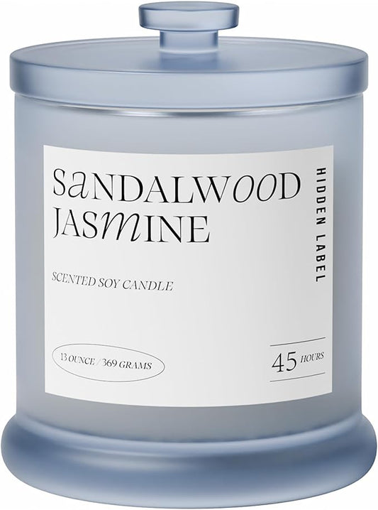 Sandalwood Jasmine Scented Candle, 2 Wicks, 13oz Natura Soy Wax Non Toxic, Large Candles for Home Scented, 75Hs Long Lasting Clean Burn | Aromatherapy Candle for Home Decor, Stress Relief & Relaxation - Bloomnest