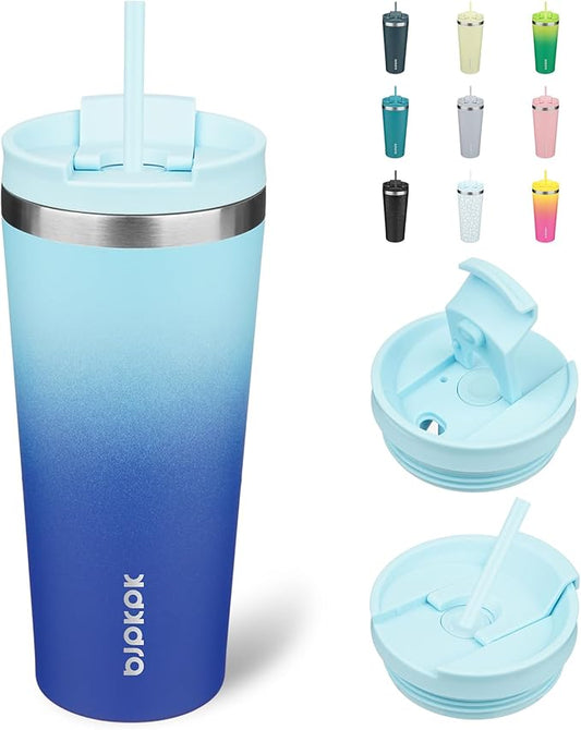 BJPKPK 22oz Insulated Tumbler With lid And Straw Stainless Steel Tumblers Travel Coffee Mug Reusable Thermal Cup,Sky - Bloomnest