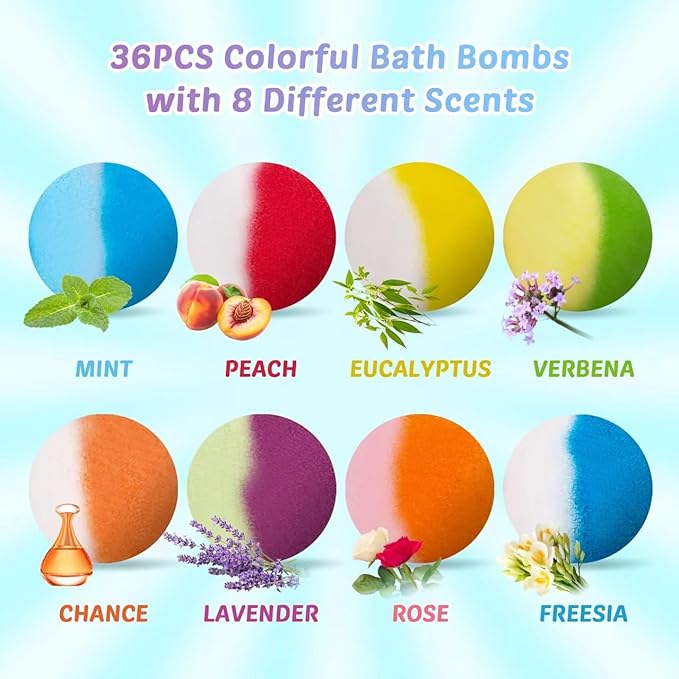 Bath Bombs for Kids with Toy Inside, 36 Pcs Bath Bombs with Glow in The Dark Dinosuar, Animal and Ocean Surprise Inside, Handmade Organic Bubble Bath Ball Gift Set for Birthday, Easter, Christmas - Bloomnest