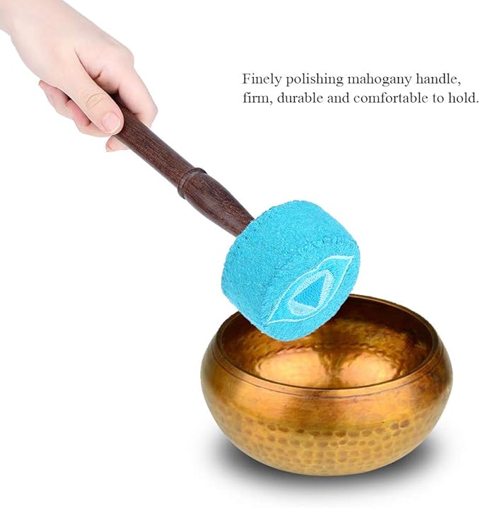 Hard Wood Felted Striker, Handmade Hard Wood Multi-purpose Tibetan Buddhism Singing Bowl Mallet Striker Stick for Meditation Chakra Healing Prayer and Yoga (Light blue) - Bloomnest