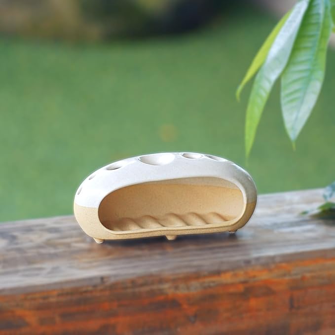 3 in 1 Palo Santo Holder for Sage Bundles Cone Incense, Handcrafted Ceramic Incense Burner Holder Ash Catcher with Chimney, Smudge Bowl for Yoga Meditation Home Decor (Multi - Porous White) GRAMSTORMAX