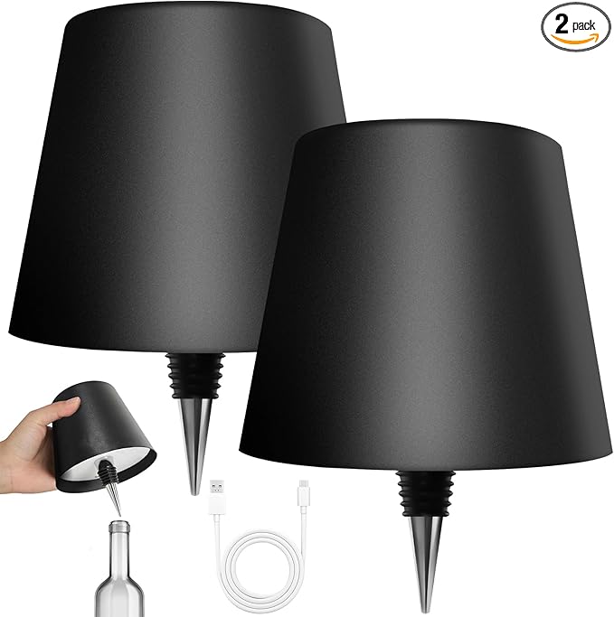 2025 New Wireless Bottle Lamp - LED Bottle Lights for Liquor & Wine Bottles, Cordless Lampshade, Whiskey Bottle Top Light, Bottle Stopper Night Light Kit, Rechargeable 3-Tone Touch-Dimmable 2 PCS - Bloomnest