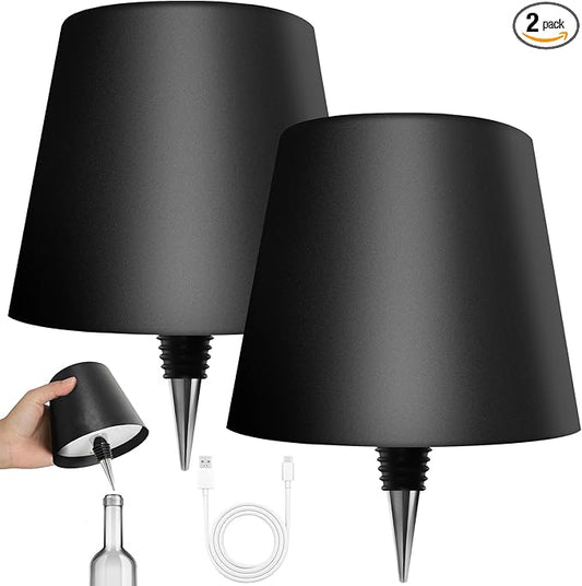 2025 New Wireless Bottle Lamp - LED Bottle Lights for Liquor & Wine Bottles, Cordless Lampshade, Whiskey Bottle Top Light, Bottle Stopper Night Light Kit, Rechargeable 3-Tone Touch-Dimmable 2 PCS - Bloomnest