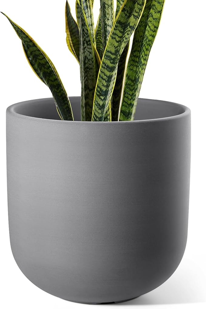 LE TAUCI 10 Inch Plant Pot, Ceramic Pots for Plants with Drainage Hole and Rubber Plug, Plant Pots Indoor for Home Garden Patio Office, Cylinder Planters for Indoor Plants, Charcoal Gray - Bloomnest