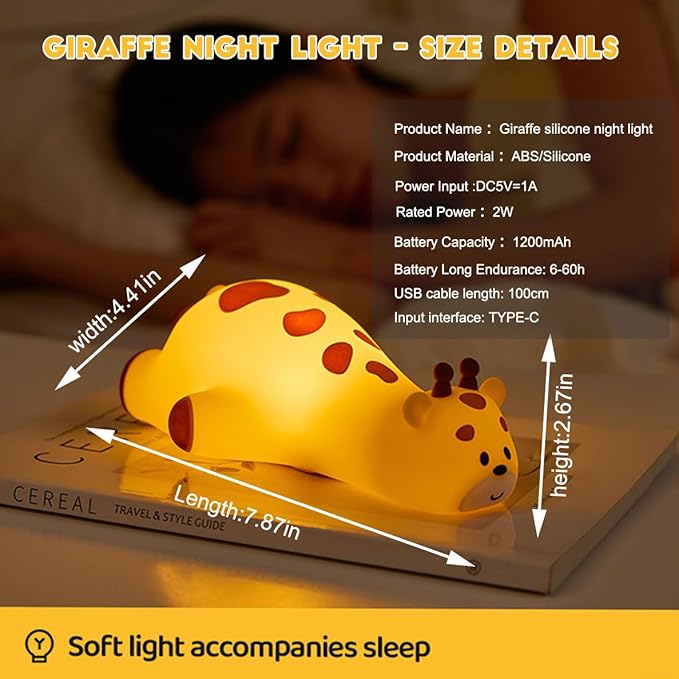 DREAMING MY DREAM Cute Giraffe Night Light for Kids,3 Levels Dimmable Bedside Touch Lamp Rechargeable Squishy Nursery lightwith 30min Timmer Function, Baby Kids Room Decor, Gifts for Girls boy - Bloomnest
