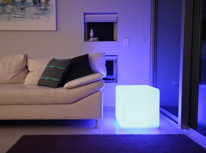 Mr.Go 14-Inch Color Changing LED Cube Light Stool, Glow Cube Seat for Kids, Modern LED Light Side Table, 16 RGB Colors LED Mood Lighting, Ideal for Home Garden Patio Bar Pool Party Decorative Lighting - Bloomnest