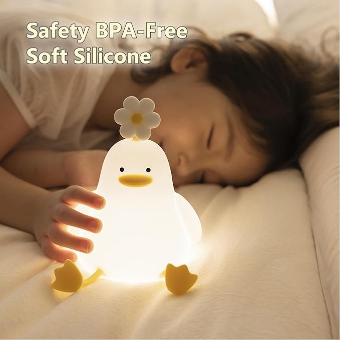 Cute Cartoon Nursery Night Lights, Animal Design Safe Silicone Soft LED Nursery Lamp for Toddler Room Decoration (Flower Duck) - Bloomnest