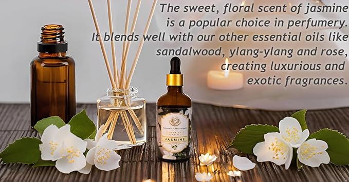 Luxurious Jasmine Essential Oil by Enhanced Essentials| Slow Distilled & Exotic| for Home,Diffusers,Skin & Hair Care,Aromatherapy,Bath,Perfume,Soap & Candle Making|with Glass Dropper|100 ml - Bloomnest