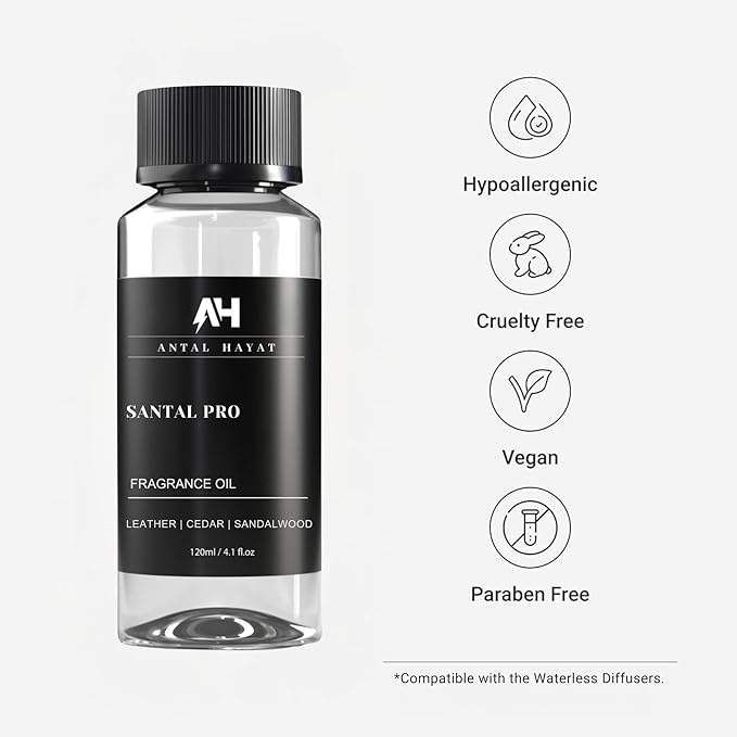 Hotel Scents Santal Diffuser Oil 120mL - Aromatherapy Fragrance Inspired by 5-Star Hotels - Notes of Sandalwood, Leather & Cedar - Inspired by Santal Perfume - Luxury Home Scents Refill - Bloomnest