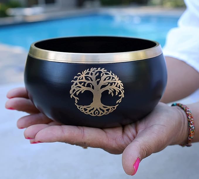 Tibetan Tree Of Life Singing Bowl Mallet Cushion Set ~ For Meditation, Yoga, Spiritual Healing and Mindfulness ~ Extra Large Black - Bloomnest