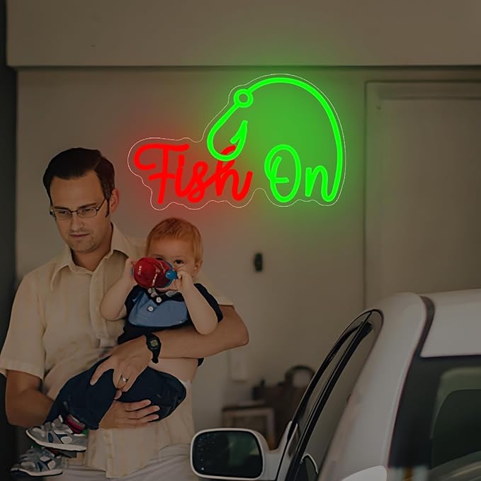 Fishing Neon Sign Dimmable Fish On Led Sign for Wall Decor Fish Neon Light Up Sign for Bedroom Living Room Home Party Gifts for Fishing Lovers Kids Teens Adults - Bloomnest