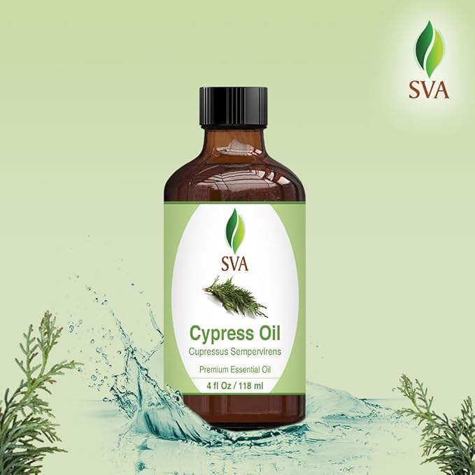 SVA Cypress Essential Oil – 4 Fl Oz – 100% Natural Cypress Oil - for Diffuser, Hair Care, Face, Skin Care, Aromatherapy, Scalp and Body Massage, Soap and Candle Making – with Dropper - Bloomnest