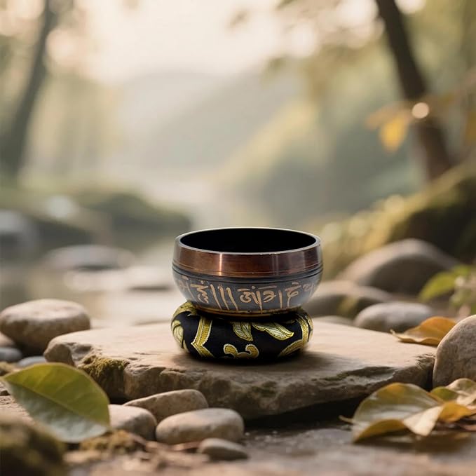 3.15 inch Tibetan Singing Bowl Set, Authentic Handmade Meditation Bowl Stress Relief Yoga Set with Striker & Cushion for Sound Therapy, Chakra Healing, Spiritual Gatherings - Bloomnest