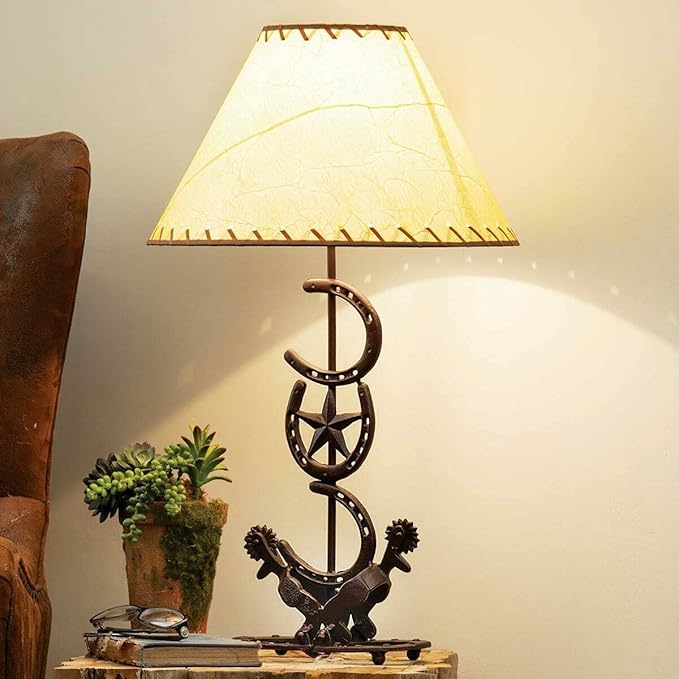 BLACK FOREST DECOR Horseshoe Star Table Lamp – Western Cast Iron Light with Shade for Rustic Rooms - Bloomnest