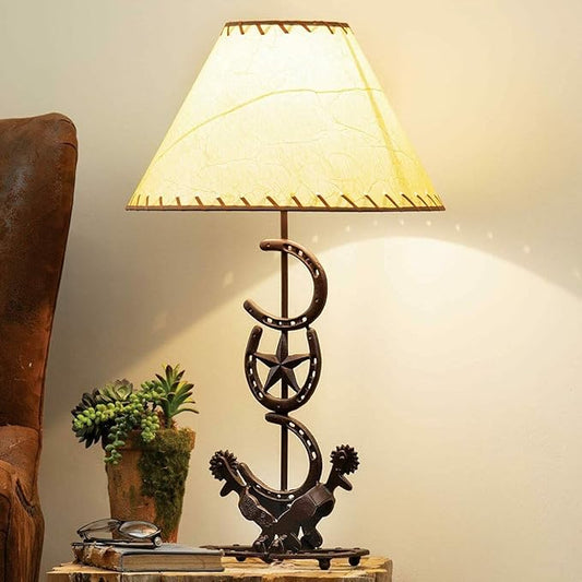 BLACK FOREST DECOR Horseshoe Star Table Lamp – Western Cast Iron Light with Shade for Rustic Rooms - Bloomnest