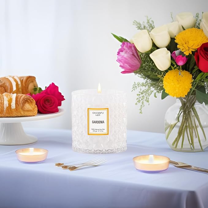 Chloefu LAN Gardenia Scented Candles for Home, Natural Soy Candle Gifts for Home Decor, Birthday Candless Gift for Women, Holiday Gifts, 8.1oz 55 Hours Burn - Bloomnest