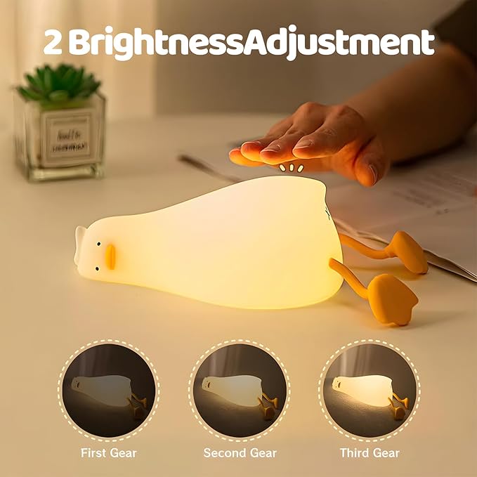 Lying Cute Duck Lamp Night Light for Kids,Cute Room Decor Silicone Duck Lamp for Baby,Night Lights for Baby Nursery,3-Colors USB Rechargeable Gift for Kids Boys and Girls Bedroom Decor - Bloomnest