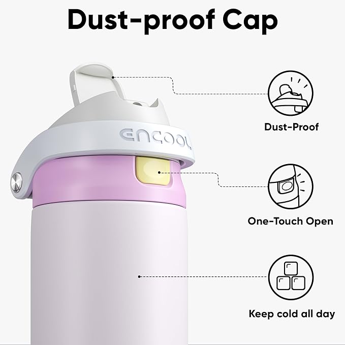 ENCOOL Leakproof Insulated Water Bottle with Straw Dual-Sip Water Bottle Bag-Safe Design for Work, Commute & Gym – Keeps Drinks Cold All Day, 18 oz, Lemonade Pink ENCOOL