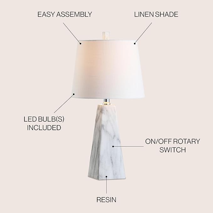 JONATHAN Y JYL1037A Owen 20.5" Resin LED Table Lamp, Contemporary, Office, Living Room, Family Room, Dining Room, Bedroom, Hallway, White Marble Finish - Bloomnest