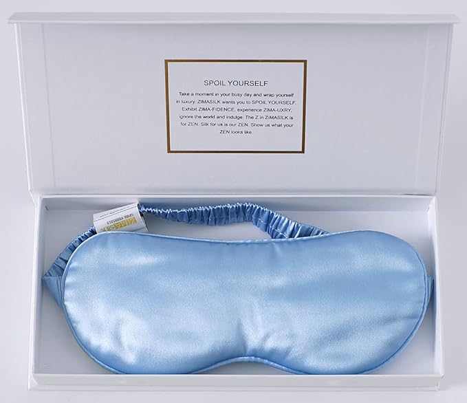 ZIMASILK Adjustable 100% 22 Momme Mulberry Silk Sleep Mask for Sleeping, Filled with Premium Mulberry Silk, Softest & Breathable Eye Sleeping Mask (Sky Blue) - Bloomnest