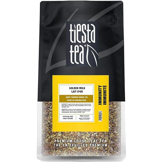 Tiesta Tea - Golden Milk, Loose Leaf, Sweet Turmeric Herbal Tea, Premium Non-Caffeinated Herbal Blend, Make Hot or Iced, Brews Up to 200 Cups, 16 oz Resealable Bulk Pouch - Bloomnest