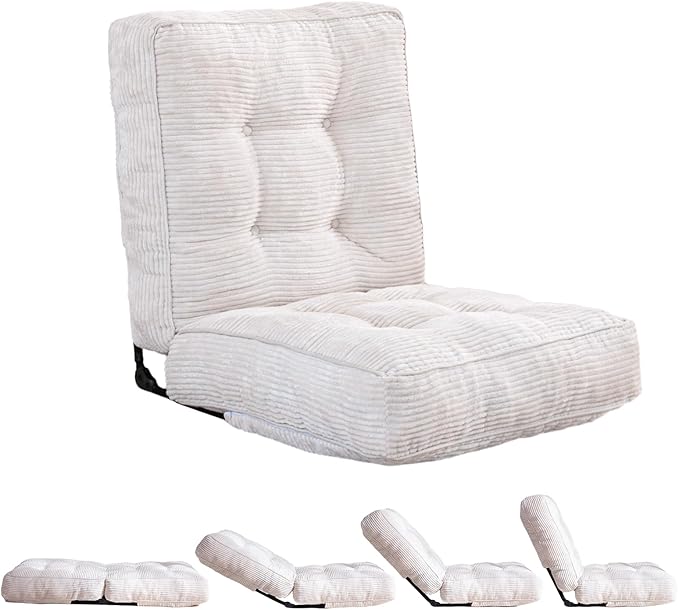 MAXYOYO Adjustable Floor Chair with Back Support, Gaming Floor Meditation Chair with Tufted Cushion, Adults Lounge Couch Folding Sofa Seat for Reading Meditating Sleeping, Beige - Bloomnest