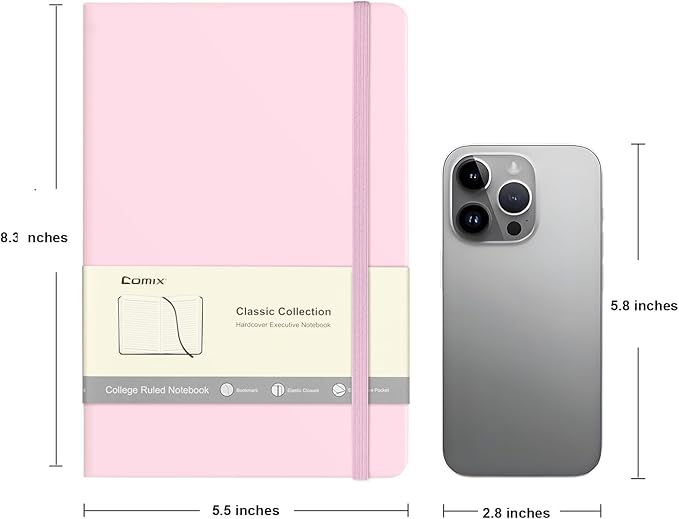 Comix Lined Journal Notebook for Women Men, Journaling Notebooks for Office School Home, Pink, 240 Pages, 5.5" x 8.3", College Ruled, A5, Hardcover - Bloomnest
