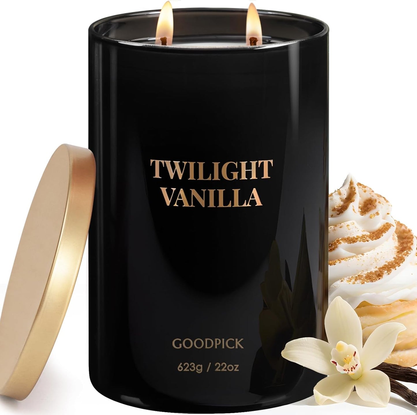 Goodpick Twilight Vanilla Scented Candles, Citrus & Floral Candles for Home, 22oz Soy Wax, 120hrs Creamy Vanilla, Bedroom Gift