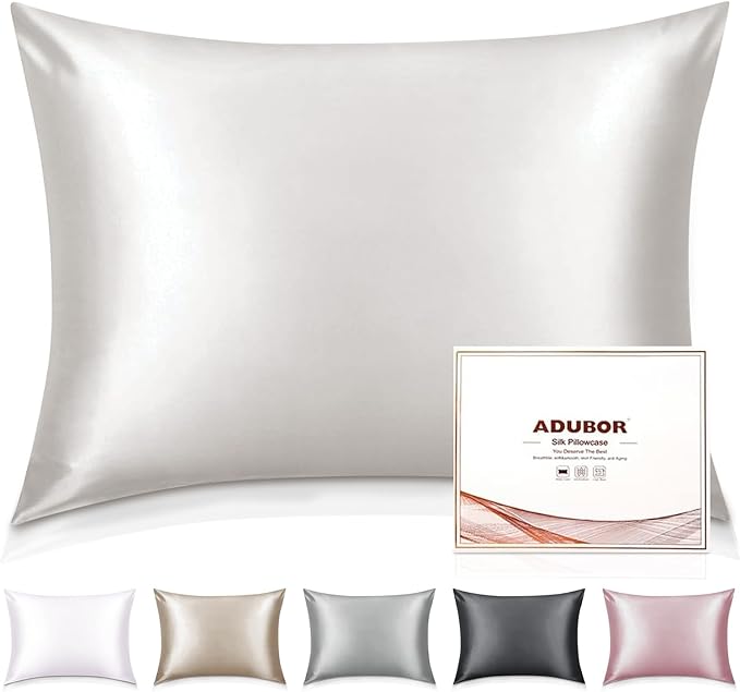 Adubor 100% Silk Pillowcase - Mulberry Silk Pillow Cases, 23 Momme 6A Grade Fibers, Silk Pillow Case for Hair and Skin Health, with Hidden Zipper (Queen 20''x30'', Lvory White, 2PC) - Bloomnest