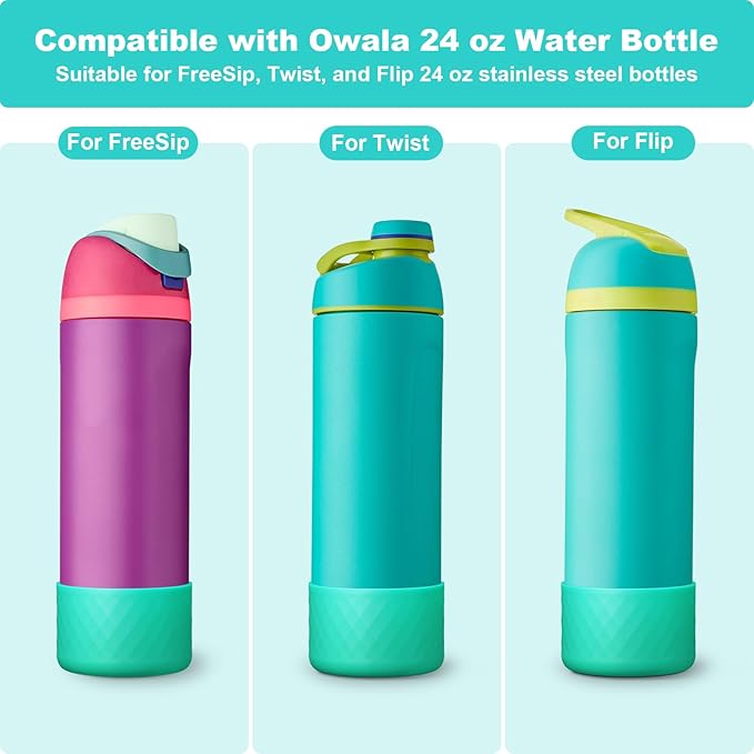 2PCS Silicone Water Bottle Boot for Owala 24oz 32oz 40oz, Anti-Slip Protective Sleeve Bottom Bumper Protector for FreeSip, Twist, and Flip Stainless Steel Water Bottles Alwenid