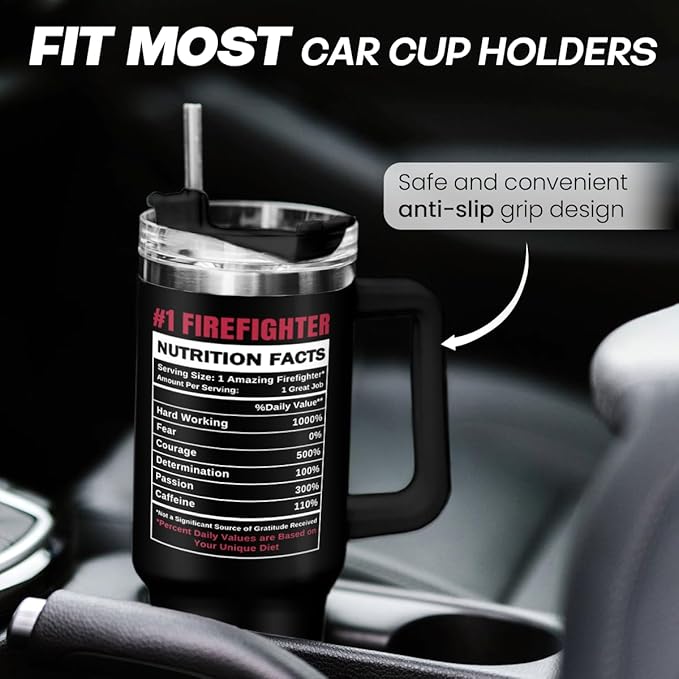 SANDJEST Firefighter Gifts for Men, 40oz Stainless Steel Insulated Coffee Tumbler with Lid & Straw, Travel Mug Cup Gift for Fireman Dad, Christmas Birthday - Bloomnest