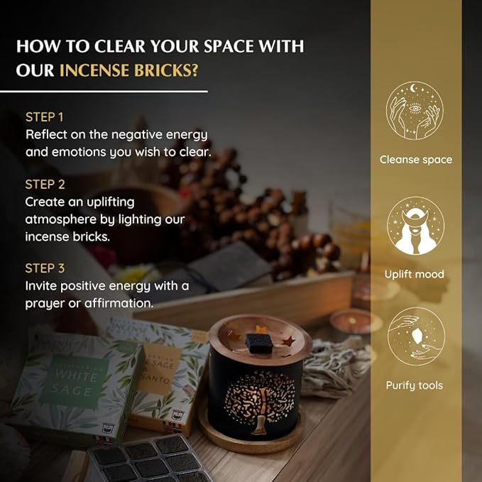 White Sage & Palo Santo Incense Bricks with Taj Exotic Burner by Aromafume | 2x9 Bricks | Sage Incense for Cleansing Negative Energy & Protection | Sage for Smokeless Smudging, Spiritual Cleansing Aromafume