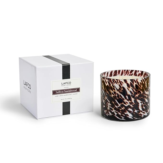 LAFCO New York Fall 3-Wick Candle, Saffron Sandalwood - 30 oz - 120-Hour Burn Time - Reusable, Hand Blown Glass Vessel - Made in The USA - Bloomnest