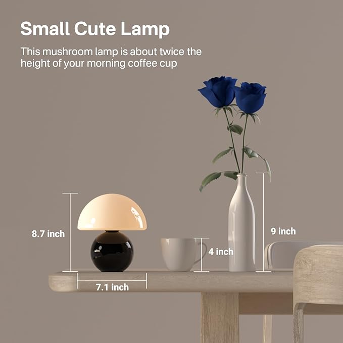 Mushroom Lamp Table Lamp for Bedroom,Desk Bedside Small Lamps for Living Room Night Stands,Mushroom Decor Cute Mini Modern Mid Century Lamps,Unique Aesthetic Home Living Room Decor(Black) - Bloomnest