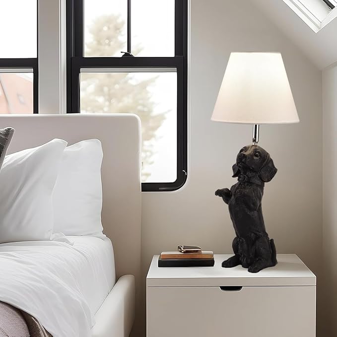 Black Dachshund Dog Table Lamp Creative Puppy Resin Desk Lamp Farmhouse Dachshund Pet Animals Nightstand Lamp for Bedroom Living Room Children’s Room Office Cafe - Bloomnest