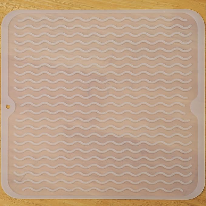 Silicone Dish Drying Mat for Multiple Usage,Easy clean,Eco-friendly,Heat-resistant Silicone Mat for Kitchen Counter or Sink,Refrigerator or Drawer liner Translucent M 12 inches x 12 inches - Bloomnest