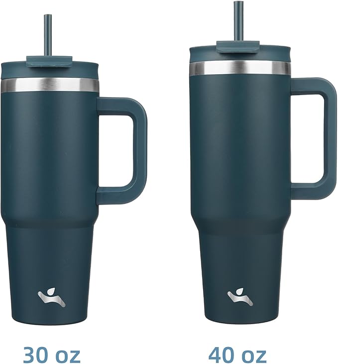 40 oz Tumbler with Handle and 2 Straws,2 in 1 Lid Insulated Water Bottle Stainless Steel Travel Coffee Mug,Navy blue - Bloomnest