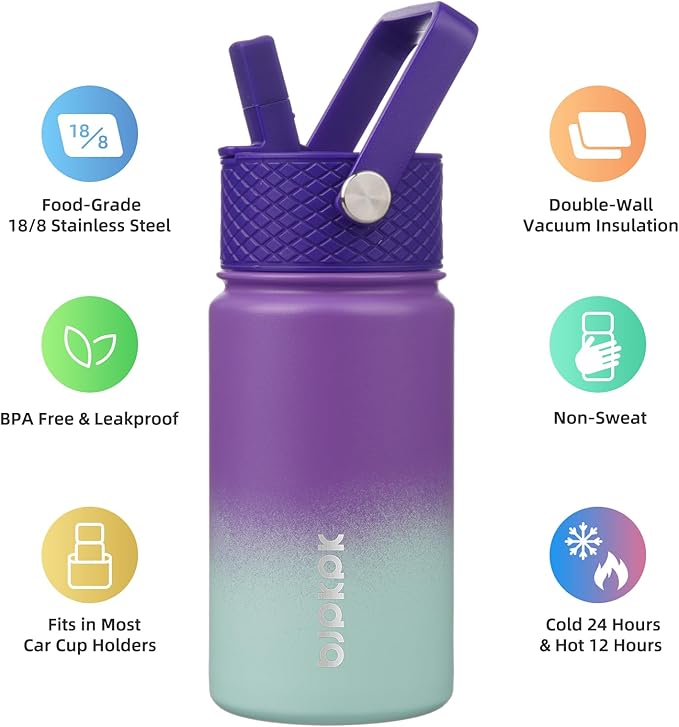 BJPKPK Insulated Water Bottle with Straw Lid, 15 oz Stainless Steel Metal Water Bottles, Reusable Leak Proof BPA Free Thermo, Flask, Cups - Lavender - Bloomnest
