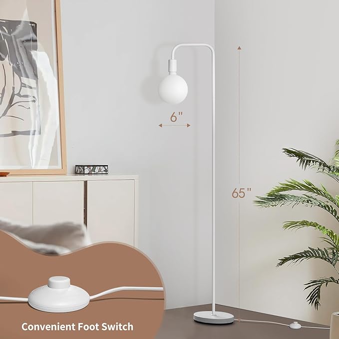 ONEWISH Floor Lamp for Living Room - Minimalist Standing Lamp with Modern LED Bulb, White Frosted Globe Glass 6", 1800K Warm Ambiant Lighting Decorative Tall Lamp for Bedroom Dorm - Bloomnest