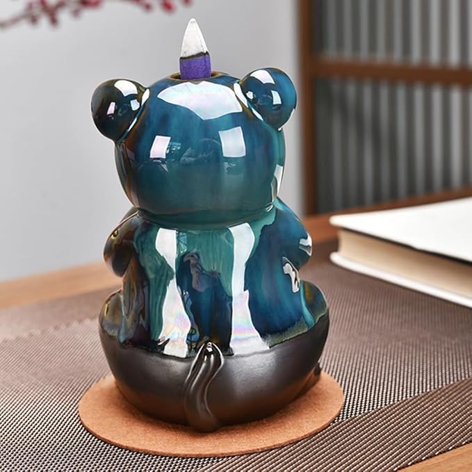 Cute Pug Dog Animal Waterfall Backflow Incense Holder for Sticks,Ceramic Incense Burner with Mat,Tweezers for Home Aromatherapy Ornament Decor AI015 - Bloomnest