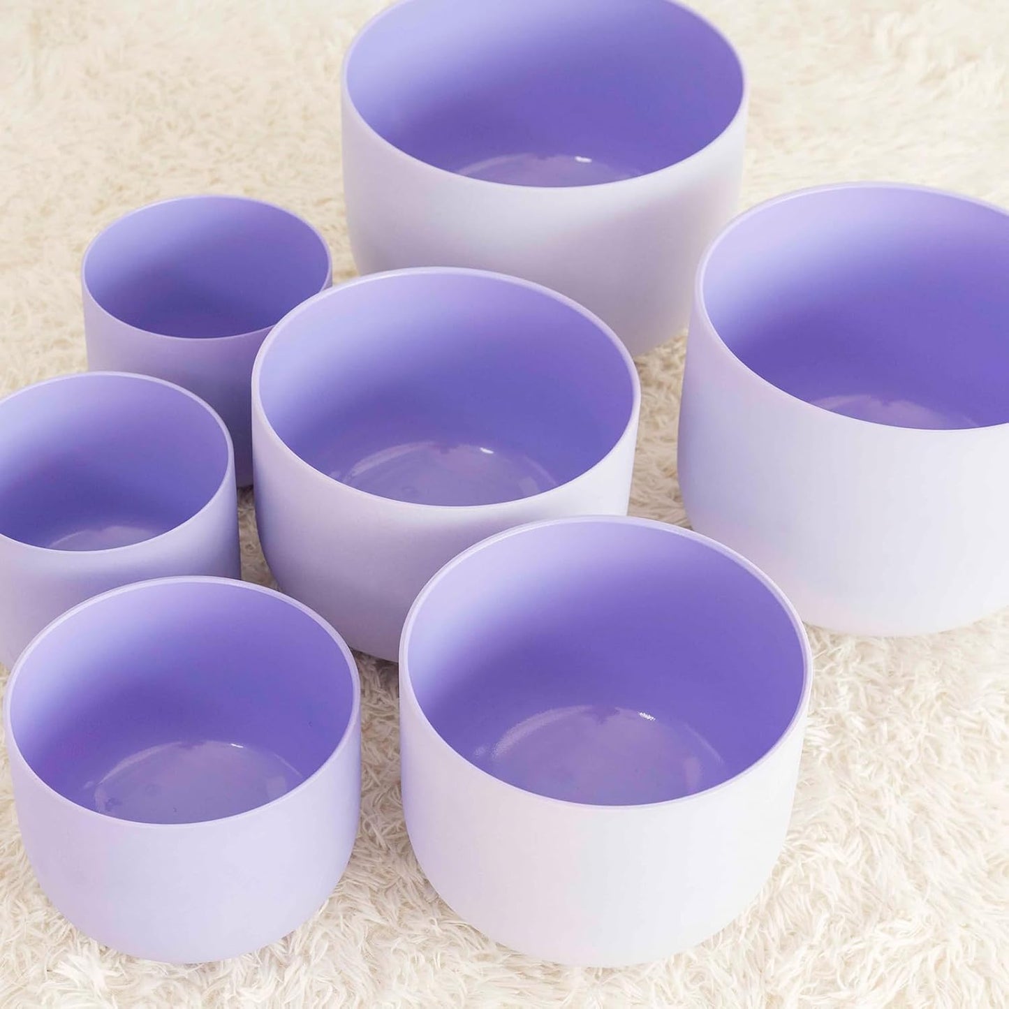Hye-eun 432hz Purple Crystal Singing Bowls Set of 7Pcs Quartz Frosted Sound Chakra Bowls with Carrying Case for Yoga Meditation Healing Percussion Instruments