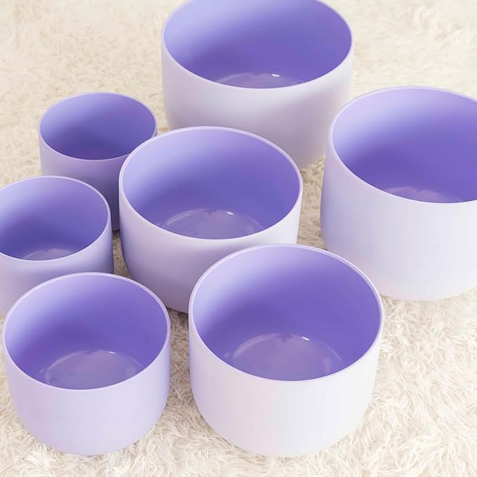 Hye-eun 432hz Purple Crystal Singing Bowls Set of 7Pcs Quartz Frosted Sound Chakra Bowls with Carrying Case for Yoga Meditation Healing Percussion Instruments - Bloomnest