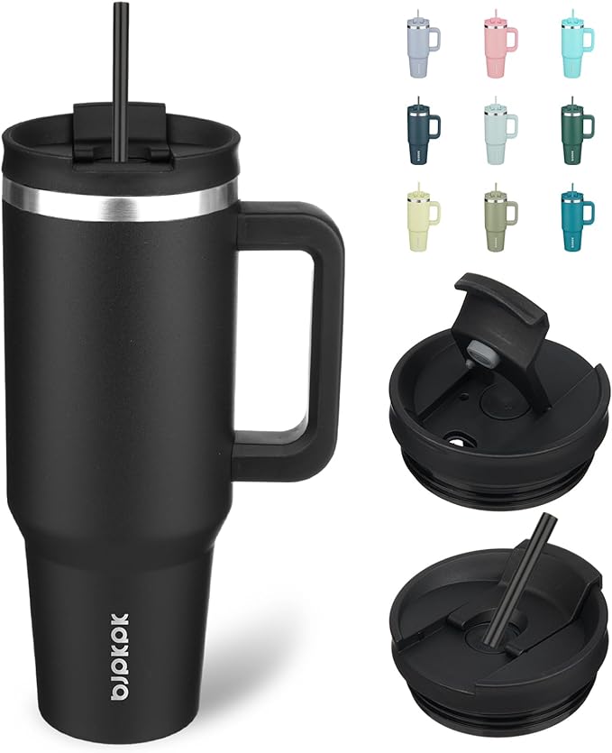 BJPKPK 40 oz Tumbler With Handle Insulated Tumblers With Lid And Straw Stainless Steel Thermal Cup,Black