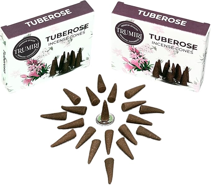 Tuberose Incense Cones - Total 20 Cone Incense - Dual Pack of 10 Insence Cones - Incense Cones Scented - Cone Incense Scents - Insense Cones - Incent Cone TRUMIRI