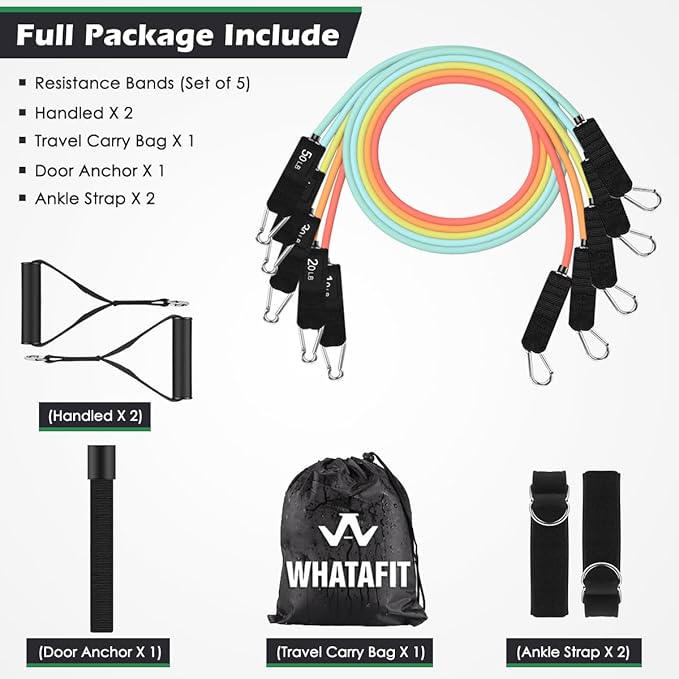 WHATAFIT Resistance Bands, Exercise Bands，Resistance Bands for Working Out, Work Out Bands with Handles for Men and Women Fitness, Strength Training Home Gym Equipment - Bloomnest