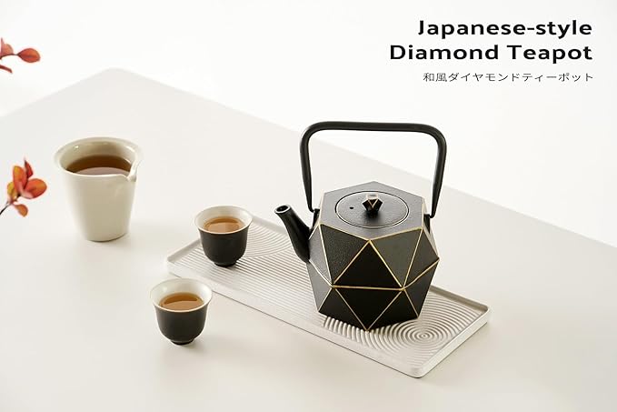 Toptier Cast Iron Teapot, Stovetop Safe Japanese Cast Iron Tea Kettle, Diamond Design Tea Pot with Removable Infuser for Loose Tea, 40 Ounce (1200 ml), Black - Bloomnest
