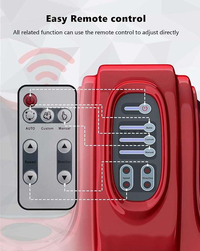 ARLIME Foot Massager Machine, Stimulates Blood Circulation Deep Kneading Shiatsu Foot Massager, Rolling & Pulsing for Leg Calf Arm Ankle w/Remote, Red - Bloomnest