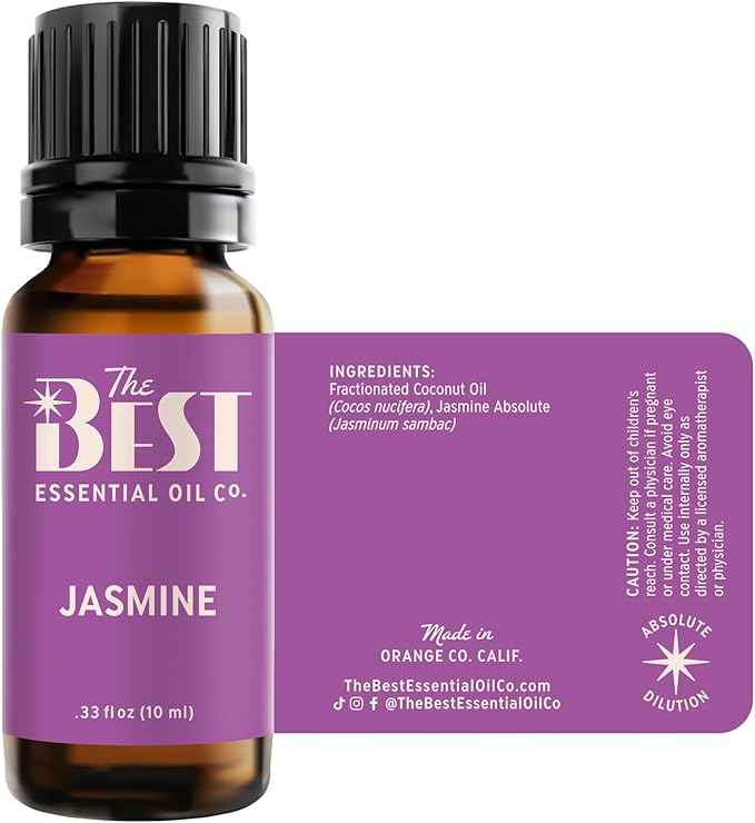 The Best Jasmine Absolute Essential Oil Premium Grade- Diluted in Fractionated Coconut Oil for Aromatherapy, Spa, Massage- 10 ml (.33 fl oz) - Bloomnest